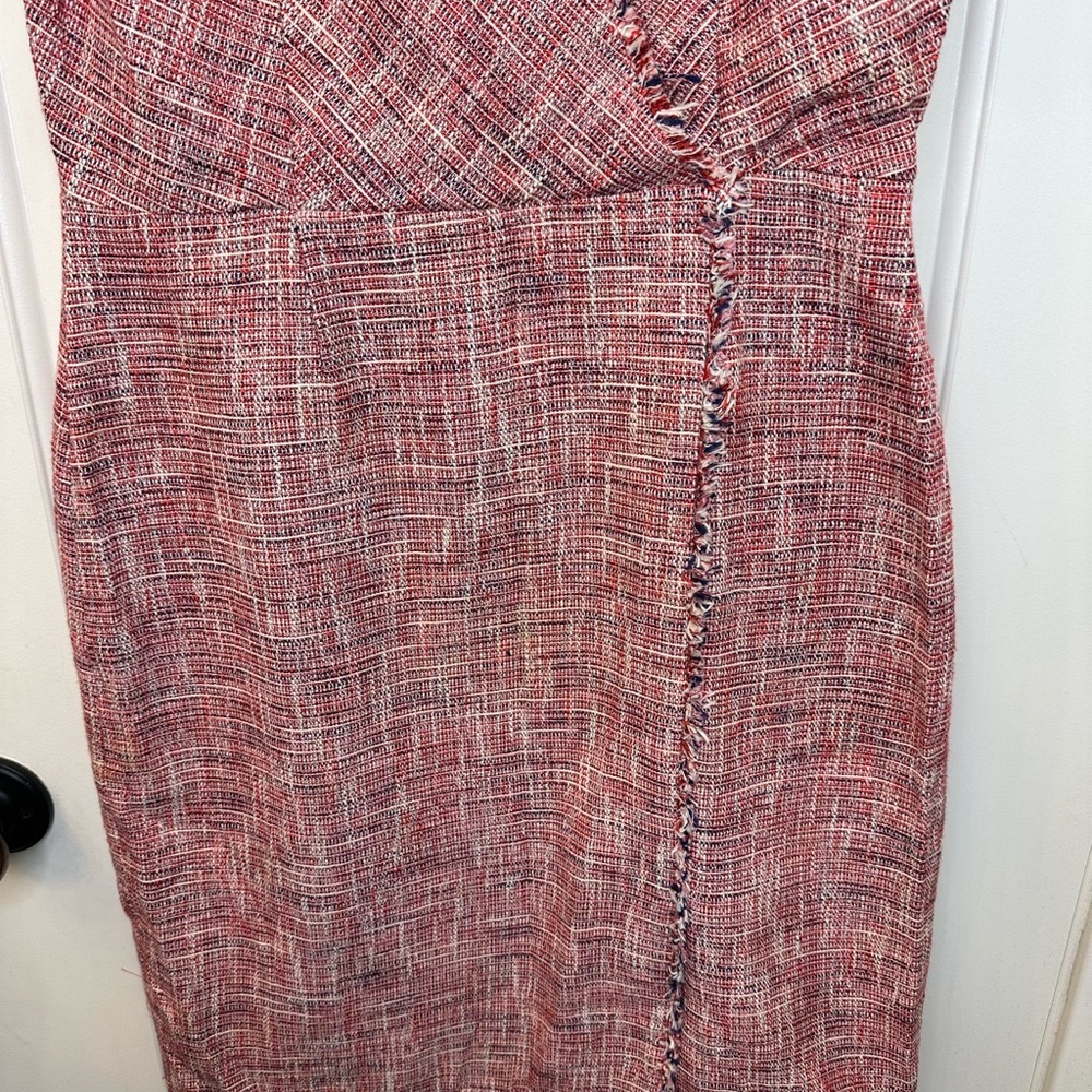 Banana Republic Pink Tweed Fringed Faux Wrap Sheath Dress 8P - Picture 4 of 8